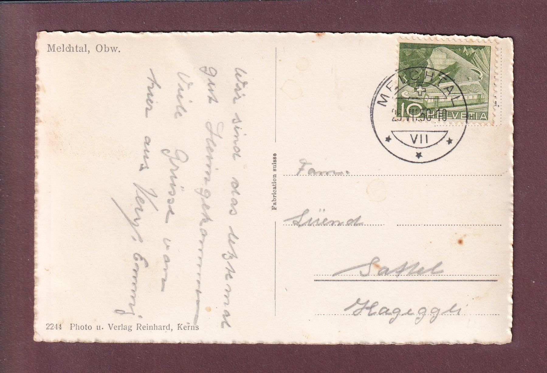 Ansichtskarten: MELCHTAL - 1950 – Gebraucht aus Pully von nicecards 1