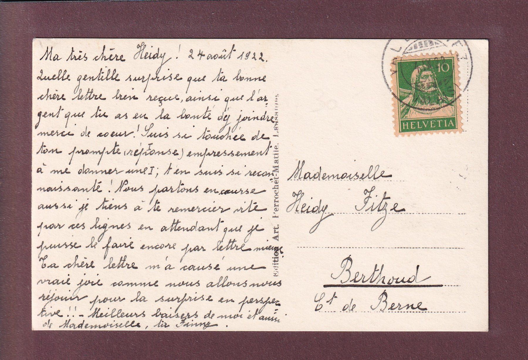 Ansichtskarten: VAL D'ILLIEZ - 1922 – Gebraucht aus Pully von nicecards 1