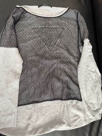 Guess Grey Sweater with Rhinestone Logo Detail