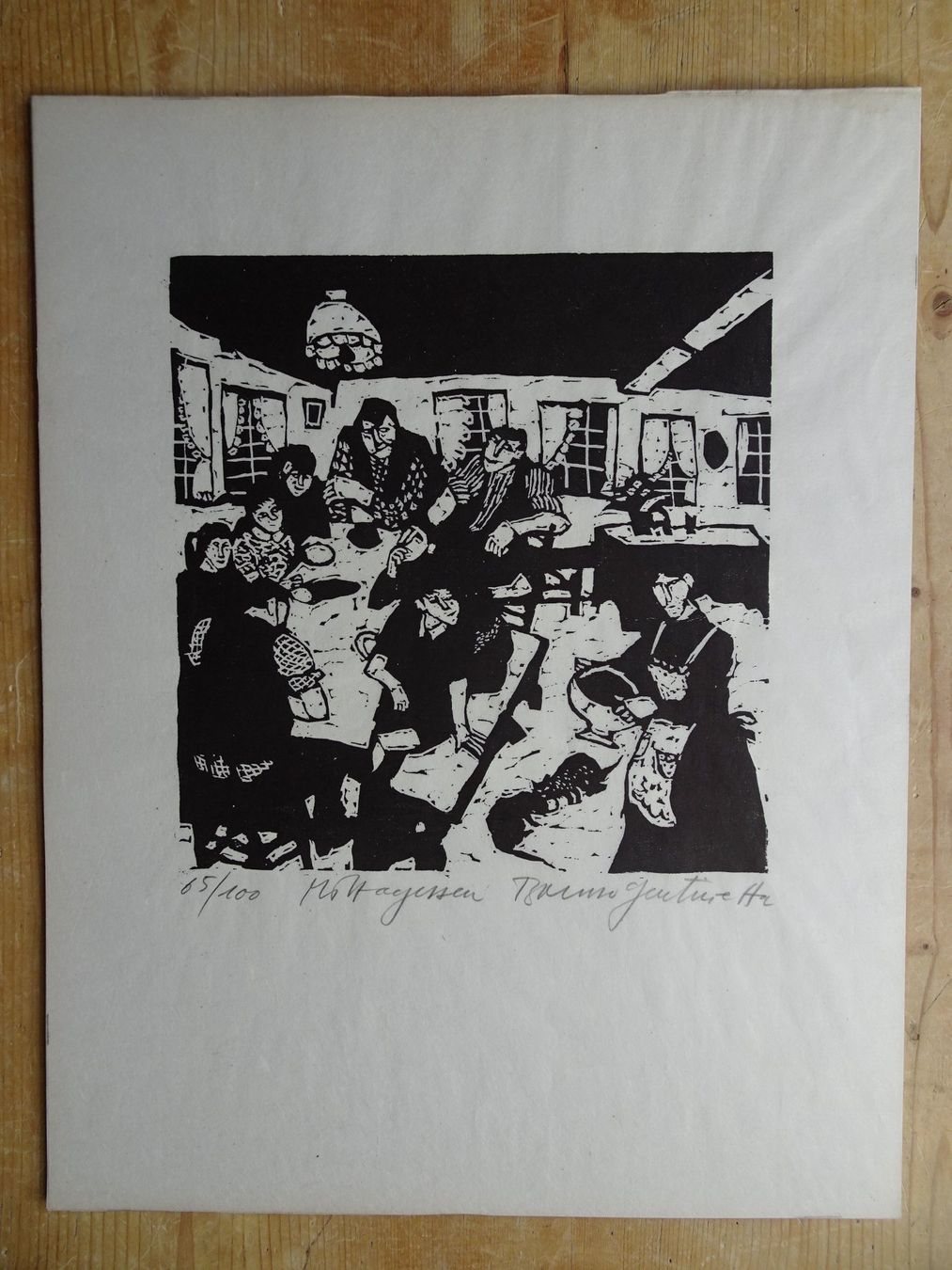 Xilografie: Bruno Gentinetta Holzschnitt "Mittagessen" – Usato da Siebnen venduto da niki61
