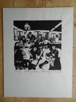 Bruno Gentinetta Holzschnitt "Mittagessen"