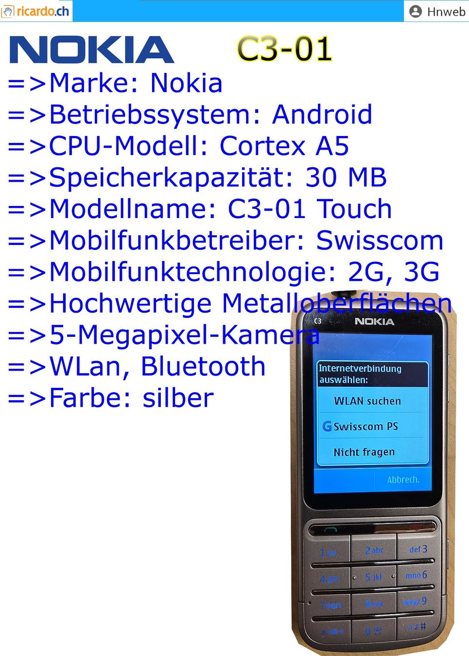 Nokia Handys / Smartphones: Handy Nokia C3-01 – Gebraucht aus Kaisten von Hnweb 4