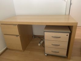 Schreibtisch Birke mit Schubladenkorpus ca. 140x70x75cm