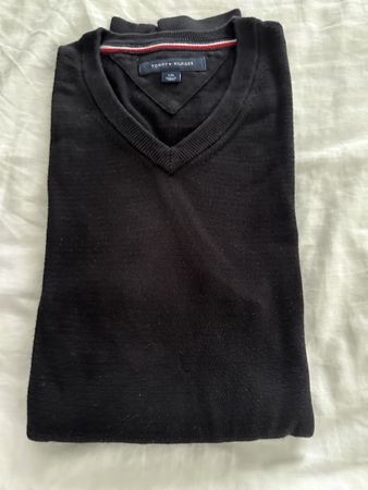 Tommy Hilfiger Pullover schwarz Grösse L Herren Baumwolle V-