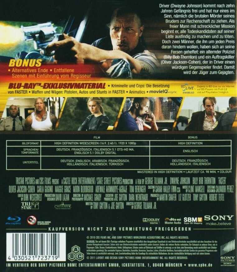 Tutti i DVDs: Faster (2010) Dwayne THE ROCK Johnson/Billy Bob Thornton/BD – Usato da Volketswil venduto da cinephilia 1