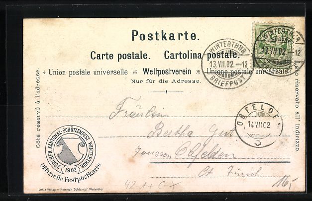 Ansichtskarten: Litho Winterthur, Das Zürcher Kantonals – Gebraucht aus Berlin von bartko-reher 1
