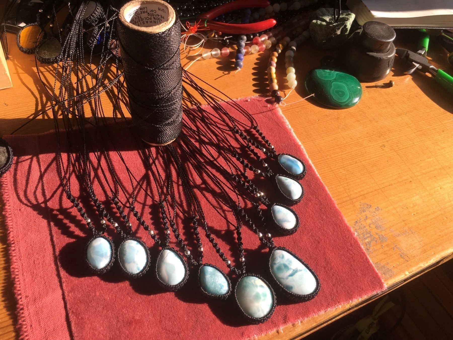 Catenine: Kette aus Makramee und Larimar / Sale – Nuovo e nell'imballaggio originale da Zürich venduto da MEVAS-Schmuck 5