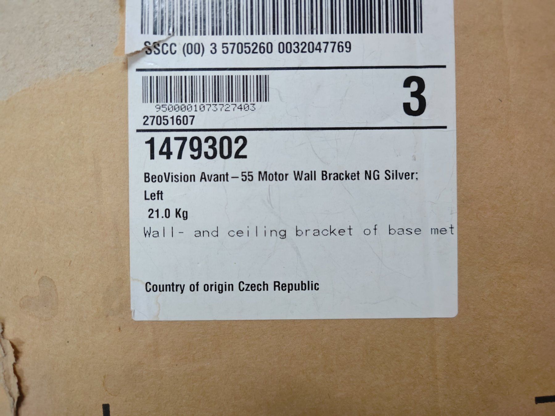 Staffa per monitor: BeoVison Avant-55 Motor Wall Bracket NG Silver – Nuovo e nell'imballaggio originale da Sion venduto da Bang-OlufsenSion 1