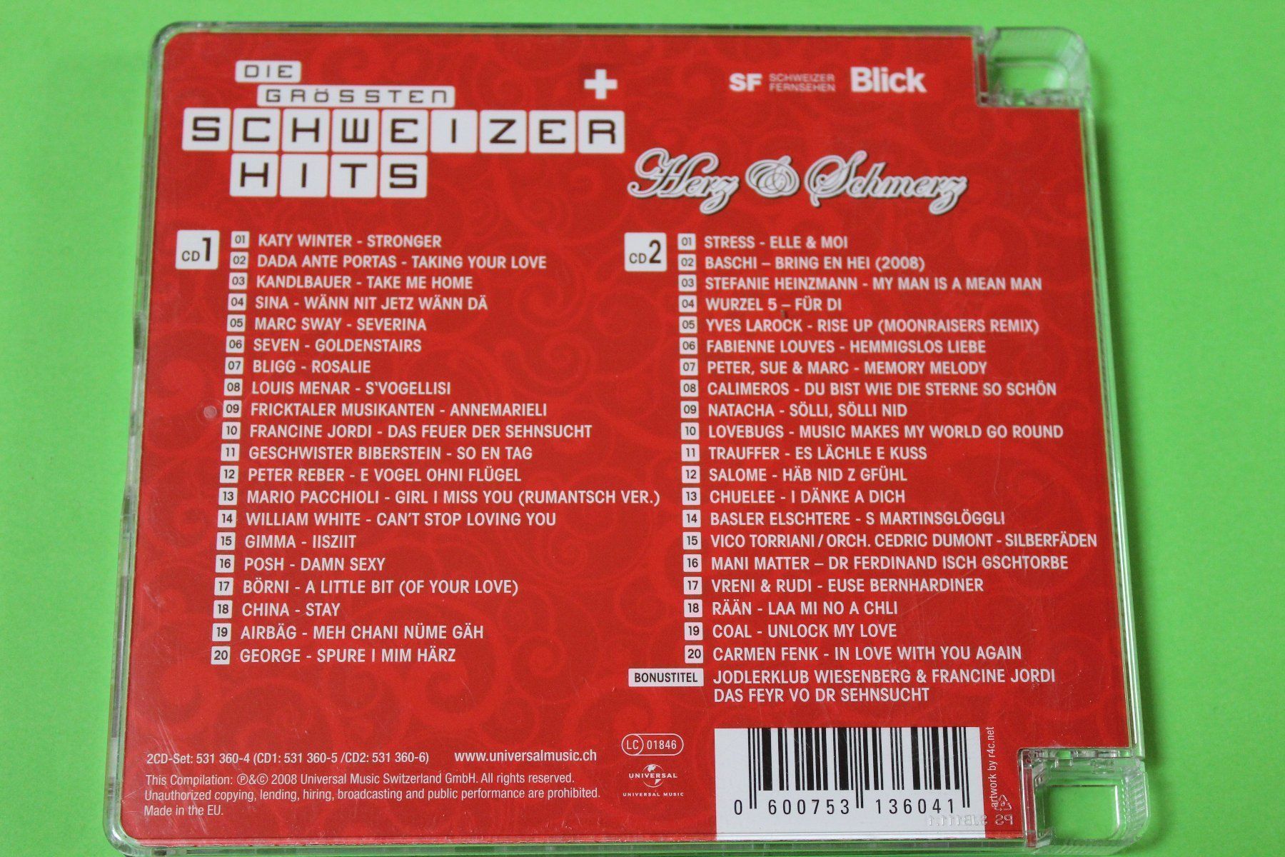 CD: Die grössten Schweizer Hits - Herz & Schmerz 2CDs 2008 – Usato da Tübach venduto da JamesStone 2