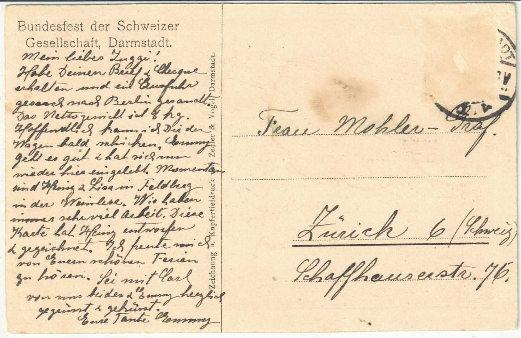 Cartoline postali: Bundesfest der Schweizer Gesellschaft - Darmstadt – Usato da Ettingen venduto da Kartenplanet 1