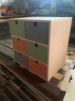 Kleines Schubladenmöbel Holz bunt 6 Schubladen CH