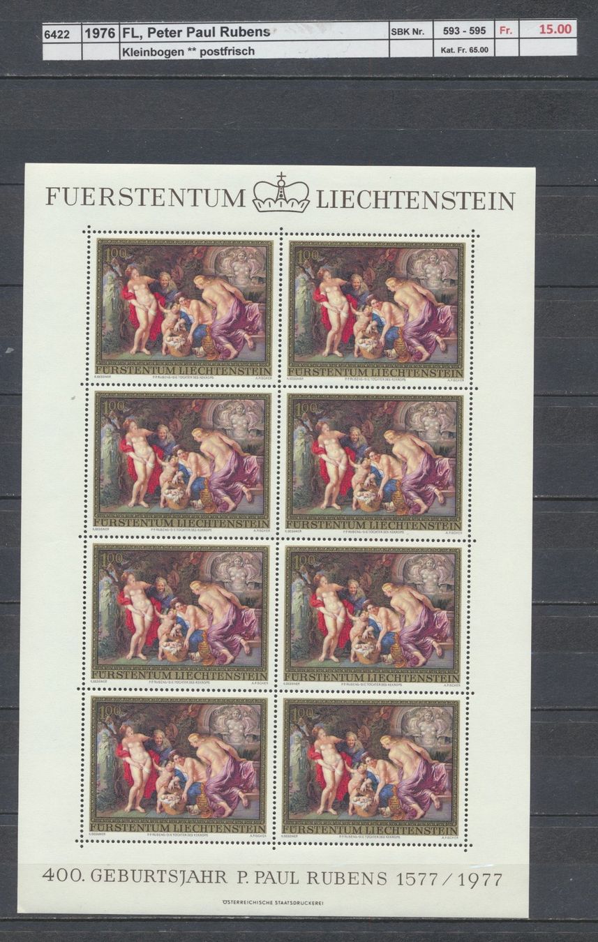 Tutti i francobolli: 1976 Liechtenstein, "Peter Paul Rubens", Kleinbogen, ** – Nuovo (secondo la descrizione) da Winterthur venduto da Zupogeru 1