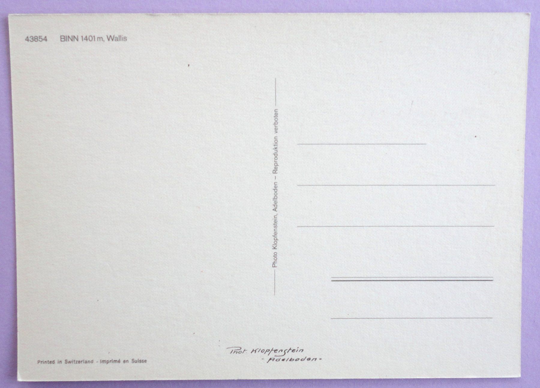 Cartoline postali: Binn 1401 m, Wallis – Usato da Fétigny venduto da Billy2miny 1