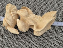 Adler auf Schildkröte geschnitzt Antik Rarität Figur Unikat