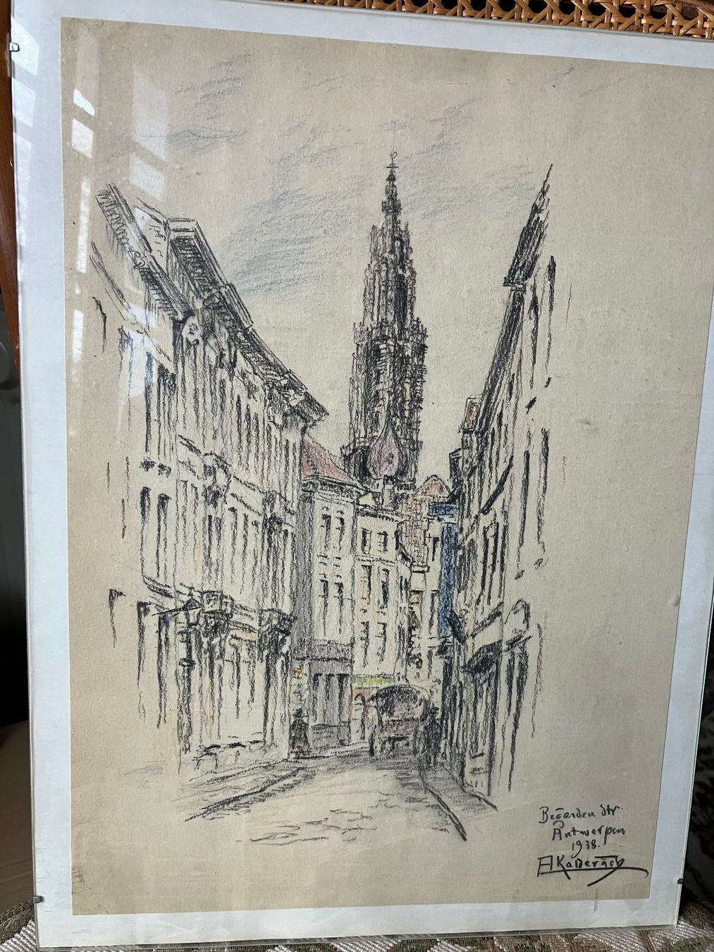 Poster & Bilder: Antwerpen 1938 Bleistiftzeichnung orginal A. Kalderach. – Gebraucht aus Pfäffikon ZH von Einarrolf