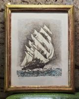 Lithographie Segelschiff signiert H. Hofpelle 1937 gerahmt