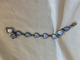 Armband Silber Emaille hellblau Herzform