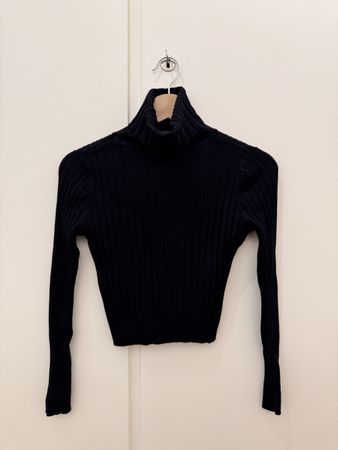 Zara Knit Black Crop Turtleneck, Ribbed, Size S