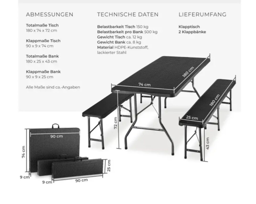Tavoli: Klapptisch mit 2 sitzbänken neu original verpackt – Nuovo e nell'imballaggio originale da Dietikon venduto da Eleda 3