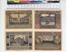 4x Notgeld, div. kleine Beträge, Stadtkreis Forst, Lausitz