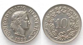 CH 10 Rappen 1939 Nickel unz ERHALTUNG!!!