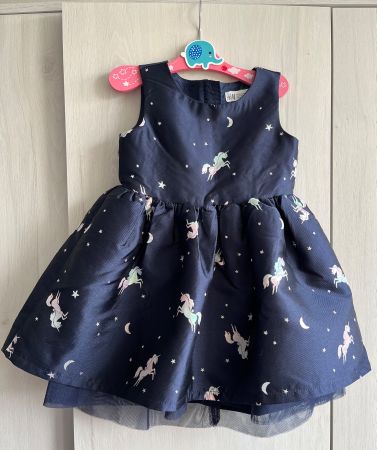Mädchen Kleid blau Gr 92 mit Einhorn Motiv von H&M