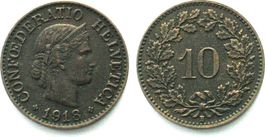 Schweiz 10 Rappen 1918 Messing ERHALTUNG! vz+