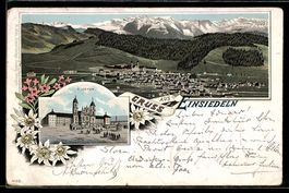 Litho Einsiedeln, Ortsansicht und Kloste