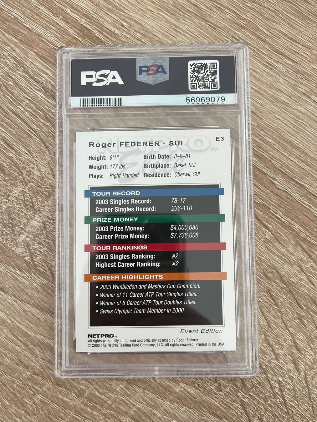 Sammelbilder & Trading cards: 2003 Netpro Elite #E3 Roger Federer Event Edition PSA 9 – Gebraucht aus Thun von Suomitiger 1