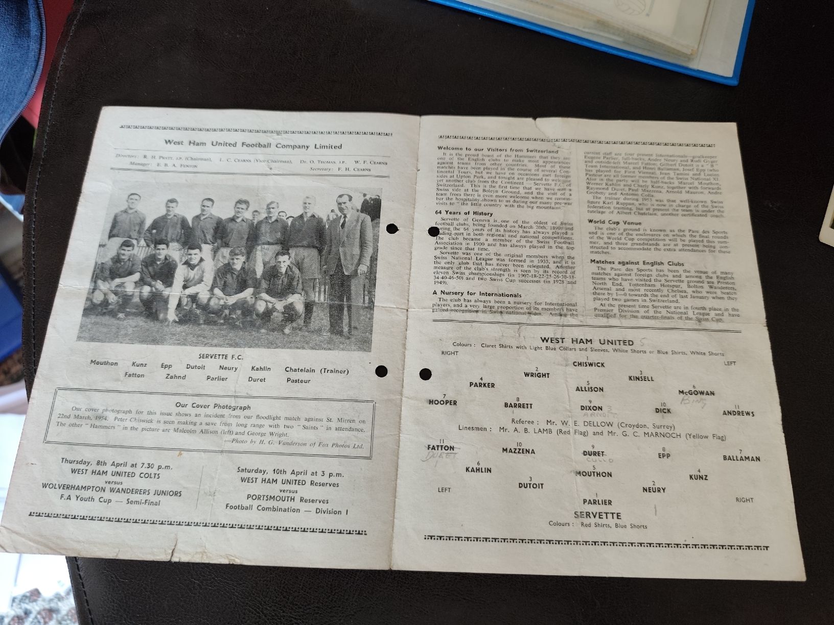 Libri: West Ham United vs Servette FC programme 1954 – Usato da Moléson-s-Gruyères venduto da Greg2707 1