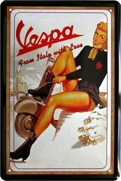 Vespa Schilder: Blechschild-VESPA-FROM ITALY WITH LOVE – Neu und originalverpackt aus Rupperswil von big-one-sale
