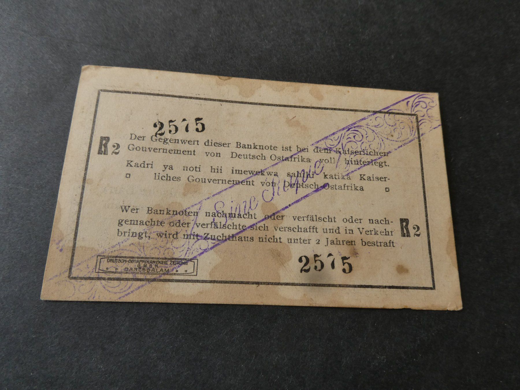 Banconote: Deutsch-Ostafrika 1916, 1 Rupie – Usato da Hinterforst venduto da Rohusri 1