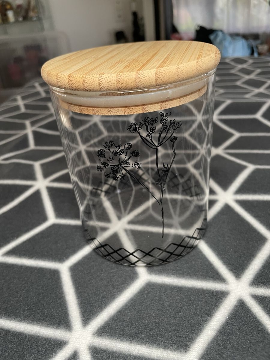 Migros Gläser: Vorratsglas Glas mit Bambusdeckel - Blume Muster  – Neu (gemäss Beschreibung) aus Rheineck von cha_p9qy