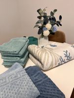 Badezimmer Deko-Set Blau, Handtücher, Badematten