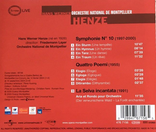 CD: Hans Werner Henze - Symphonie Nr. 10 – Usato da Grüningen venduto da azulamarillo 1
