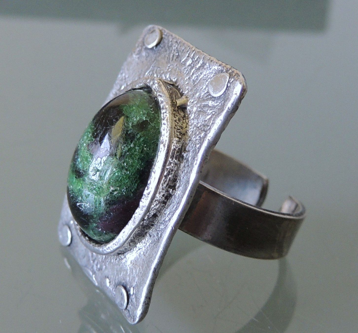 Anelli: Silber 835 Fingerring Zoisit mit Rubin – Usato da Waldenburg venduto da schaller707 1