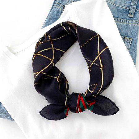 New 53cm Black Silk Scarf with Gold Chains Virginia Blossoms