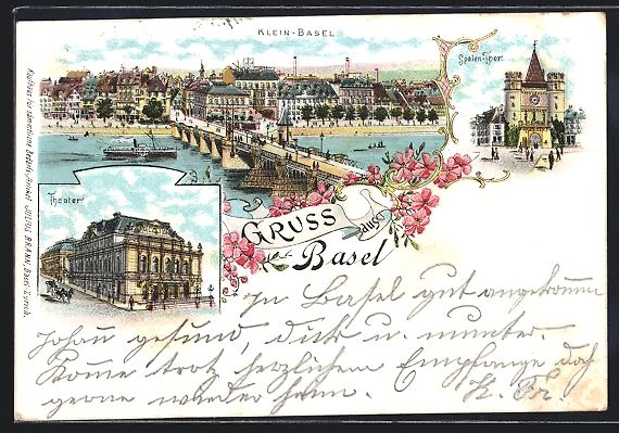 Ansichtskarten: Litho Basel, Kleinbasel mit Theater und  – Gebraucht aus Berlin von bartko-reher