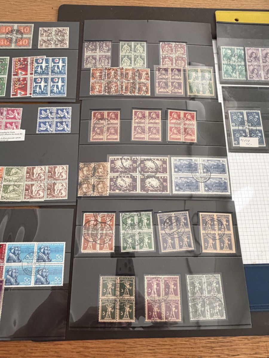 Alle Briefmarken: 17 Steckkarten mit 4er Blöcke ab Alt Schweiz – Gebraucht aus Murgenthal von Tina_4055 4