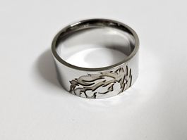 Ring mit eingraviertem Löwen chrom / silbrig Gr. US 9