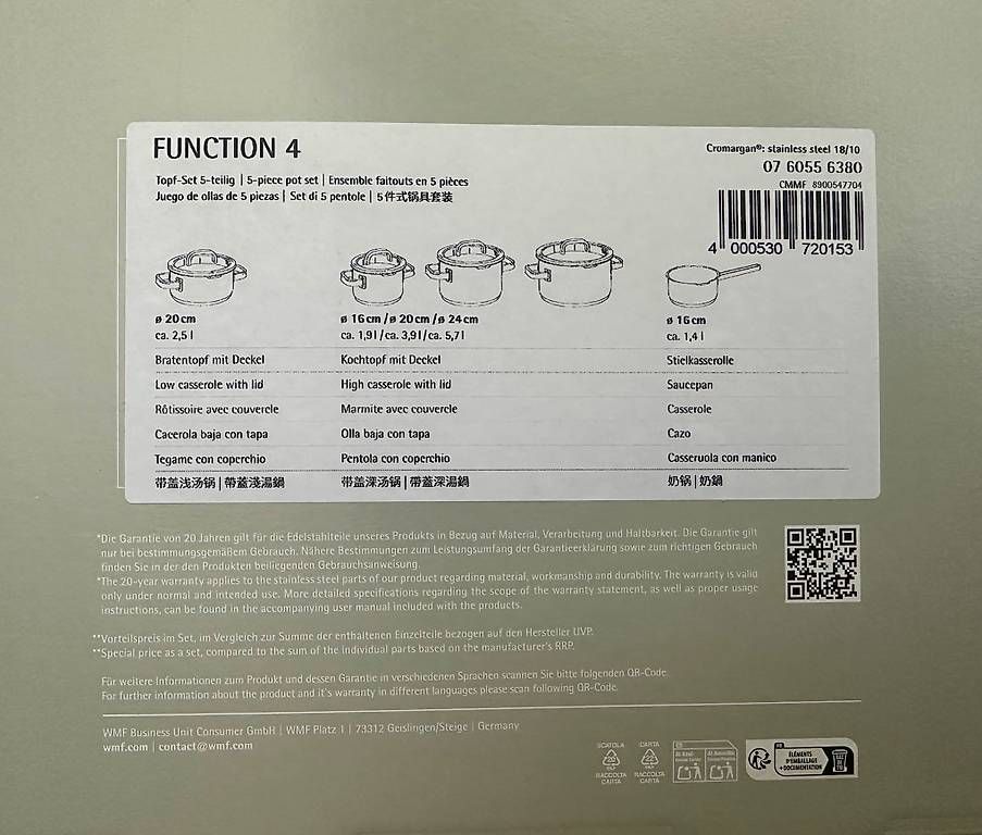 WMF Töpfe: WMF Function 4 Topf-Set 5teilig - Edelstahl – Neu und originalverpackt aus Einsiedeln von UnicornFairy 4