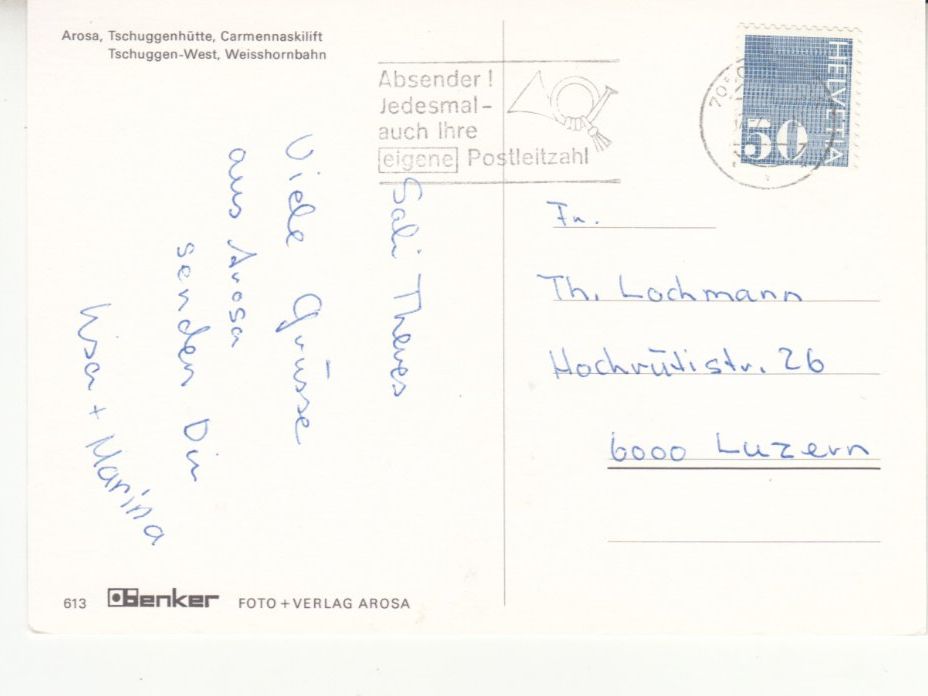 Ansichtskarten: Arosa 1990 – Gebraucht aus Bürglen TG von StampGraf 1