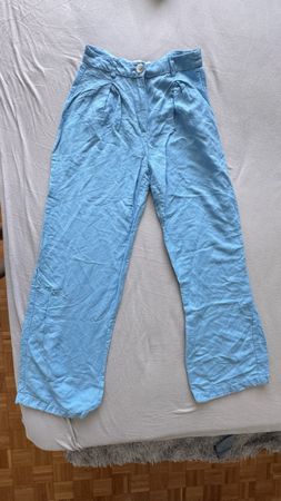 Bershka Leinenhose Sommerhose hellblau Gr. 34