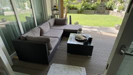Gartenlounge-Set Polyrattan 5-teilig, inkl. Kissen & Tisch