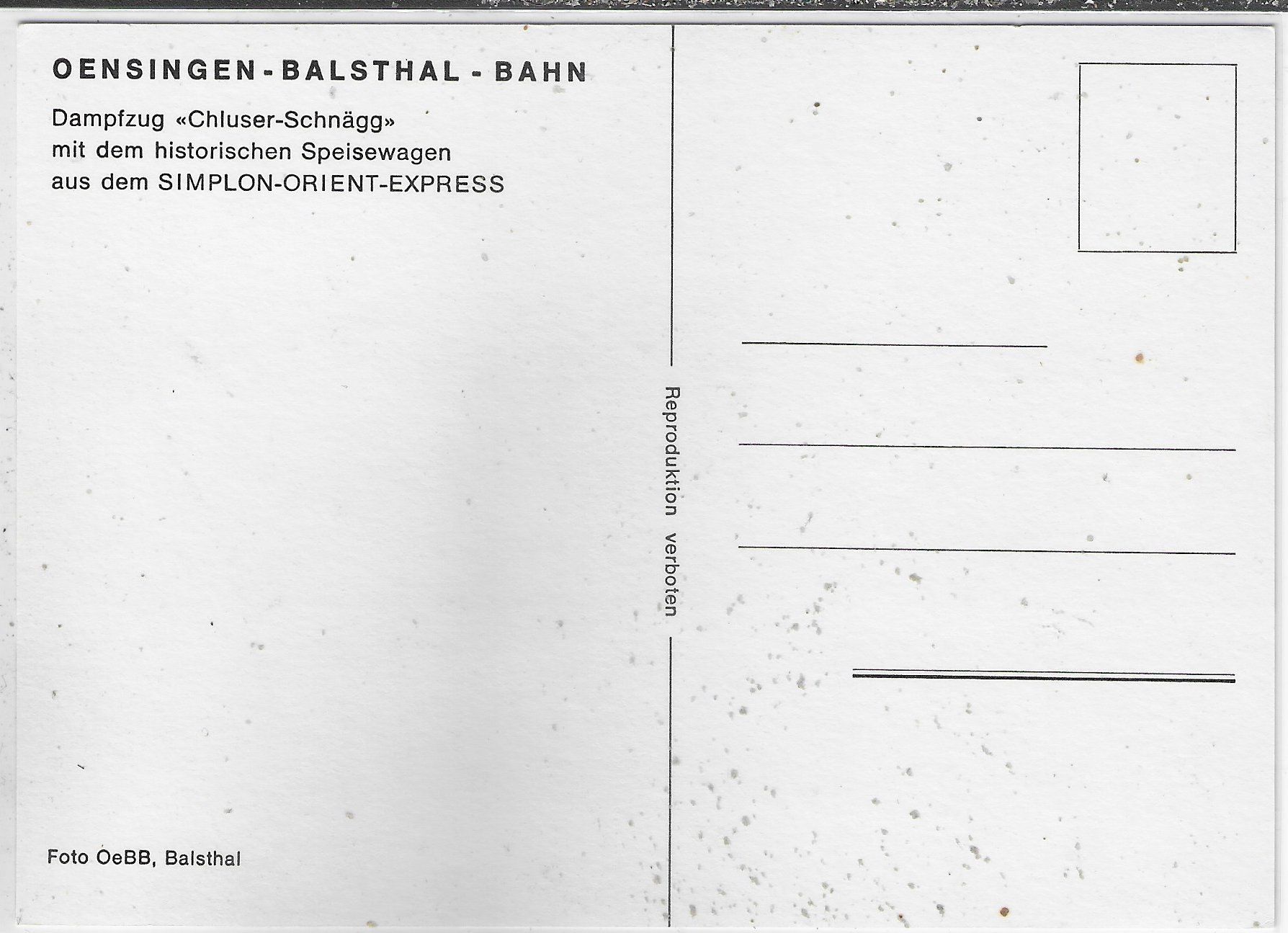 Ansichtskarten: Dampfzug Chluser-Schnägg - Oensingen-Balsthal-Bahn – Gebraucht aus Ettingen von Kartenplanet 1