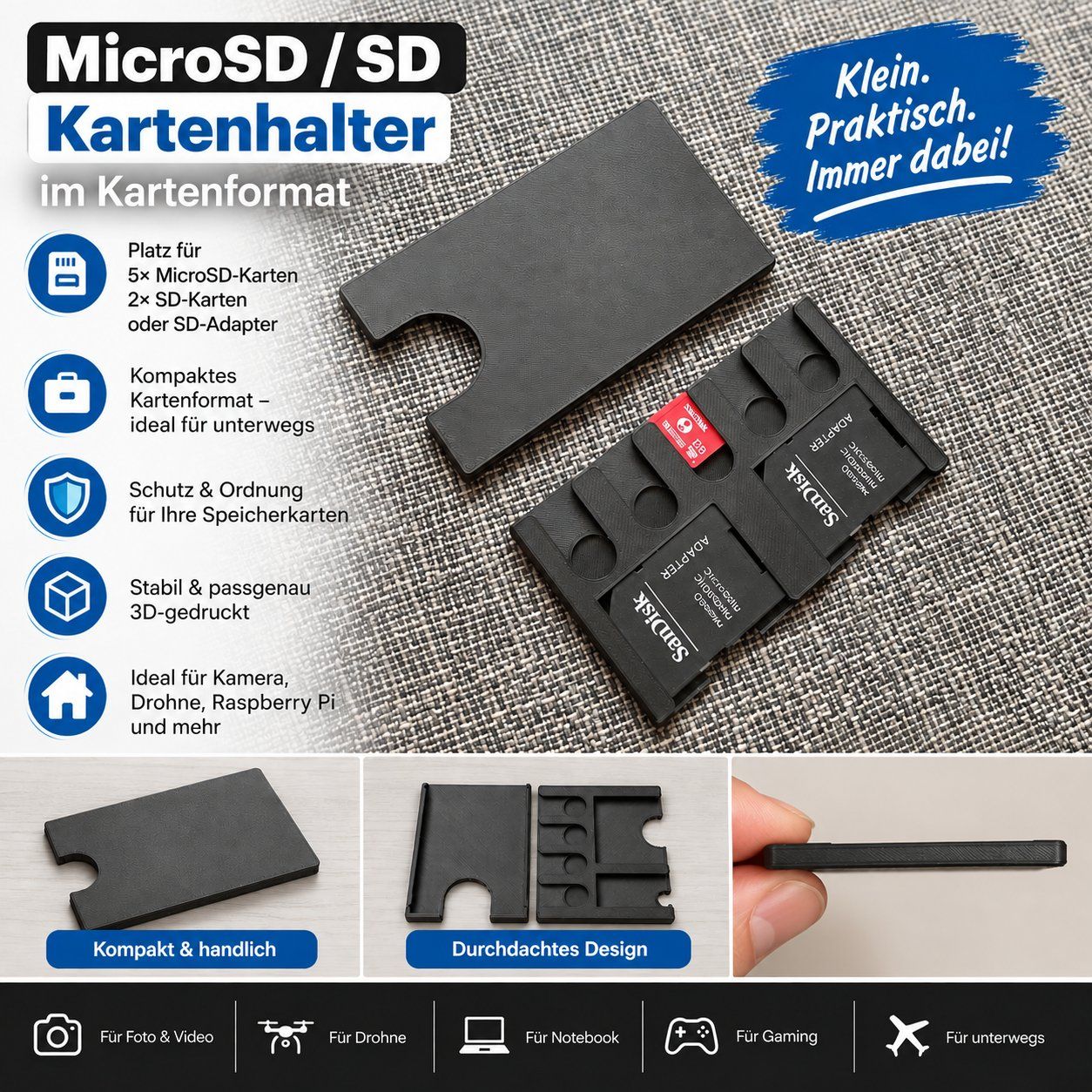 Schede di memoria: MicroSD- & SD-Kartenhalter im Kartenformat – kompakt – Nuovo (secondo la descrizione) da Bassersdorf venduto da reimerm88