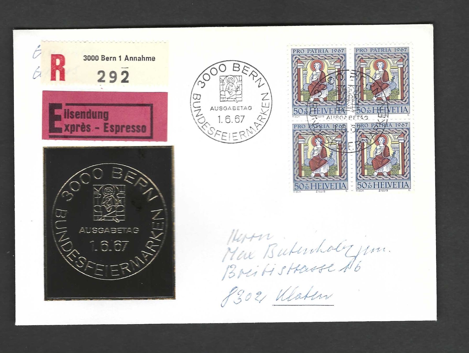 Tutti i francobolli: FDC Einschreiben Pro Patria Viererblock 1967 – Usato da Koblenz venduto da Markenhimmel