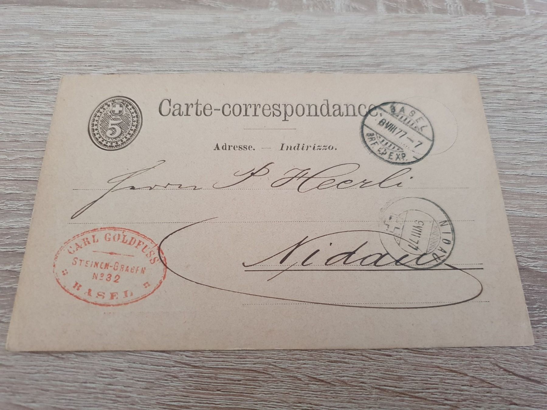 Tutti i francobolli: Postkarten Ganzsache Carl Goldfuss Basel – Usato da Balgach venduto da SIMEON27