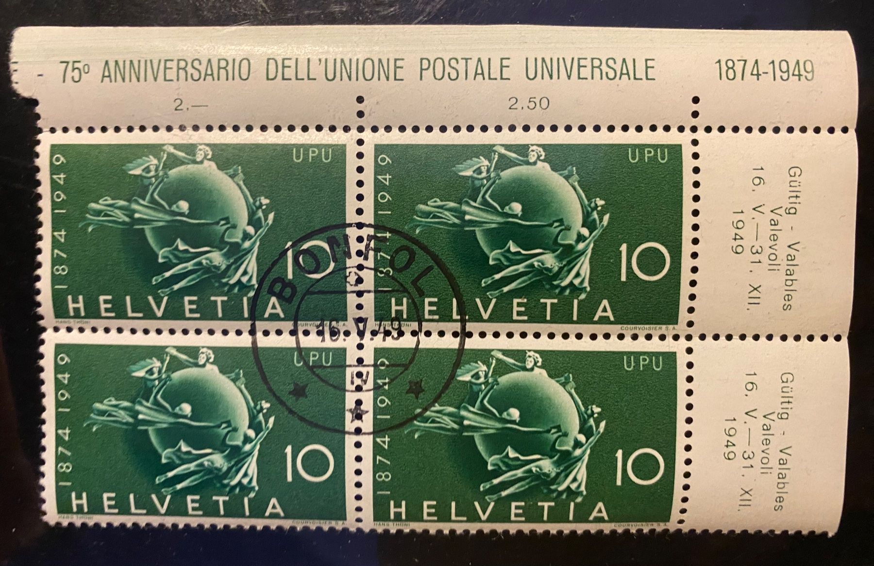 Alle Briefmarken: 1949 Serie VB ET "Bonfol" 100 J. eidg. Post + 75 J. Weltpost – Neu (gemäss Beschreibung) aus Schnottwil von Chasarmar 4