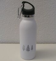 Edelstahl-Trinkflasche, klassisch weiss mit Karabiner